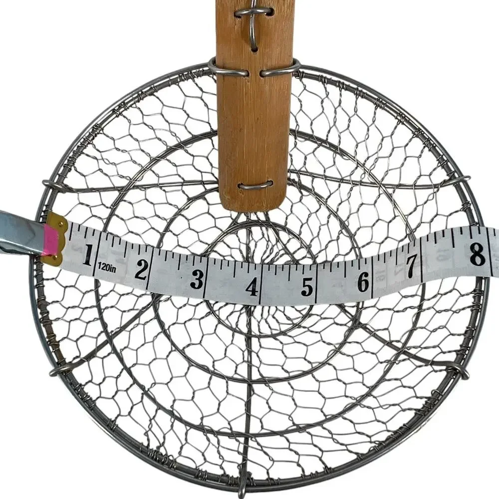 Large Stainless Steel Spider Strainer Wooden Handle Wire Mesh Skimmer